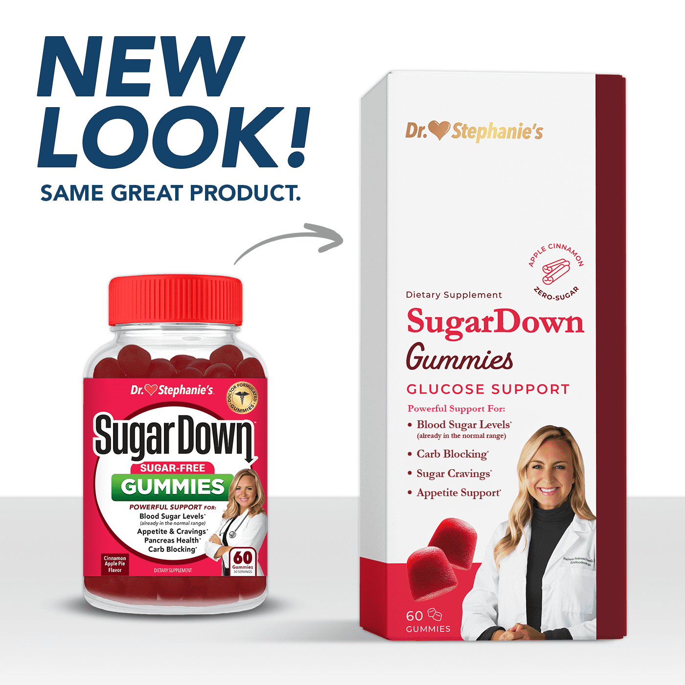 (2 pack) Dr. Stephanie’s SugarDown Gummies - Blood Sugar Gummy with Ceylon Cinnamon - For Appetite & Cravings - 60 Count