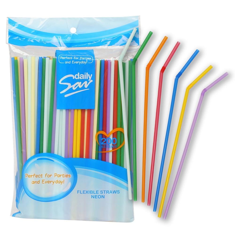 600 Pcs Colorful Party Straws Long Flexible Bendy Bar Drinking Supplies Plastic