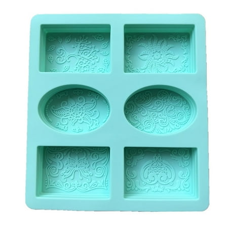 

6 Grids DIY Soap Silicone Molds Creative Pattern Art Handmade Moulds for Cake Chocolate Fondant Making Mint Green