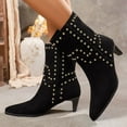 thumbnail image 2 of Leozcaa Womens Pointed Toe Wide Calf Ankle Booties Rhinestone Stiletto Heel Mid Calf Winter Short Boots, 2 of 9