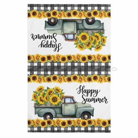 Sunflowers Truck 1 Pack Kitchen Towel Water Absorbent Dish Towel Summer Seasonal Botanical Blooms Floral Decorative Hand Towels - Quick Drying Cloth for Cooking Baking 18x28 Inch