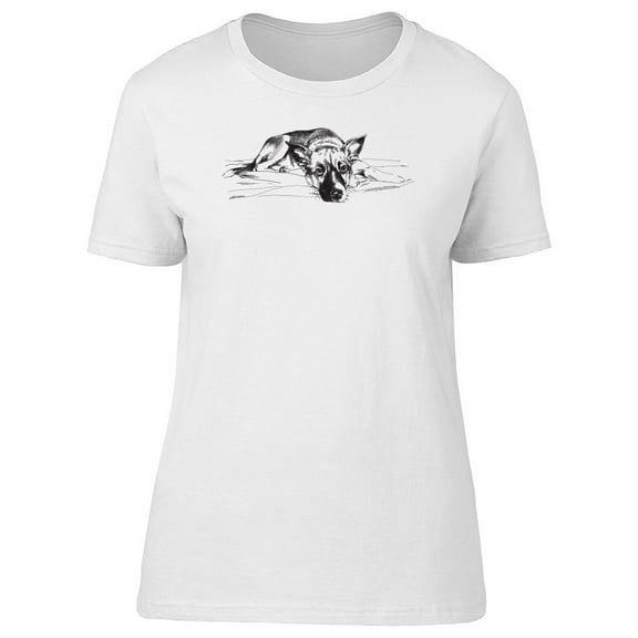 Cute Sad Puppy Grunge Sketch Tee Women's -Image by Shutterstock