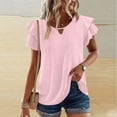 thumbnail image 2 of Admvng Womens Tops Spring And Summer Round Neck Casual Mid Pleated Ruffle Sleeves Top S-2XL, 2 of 8