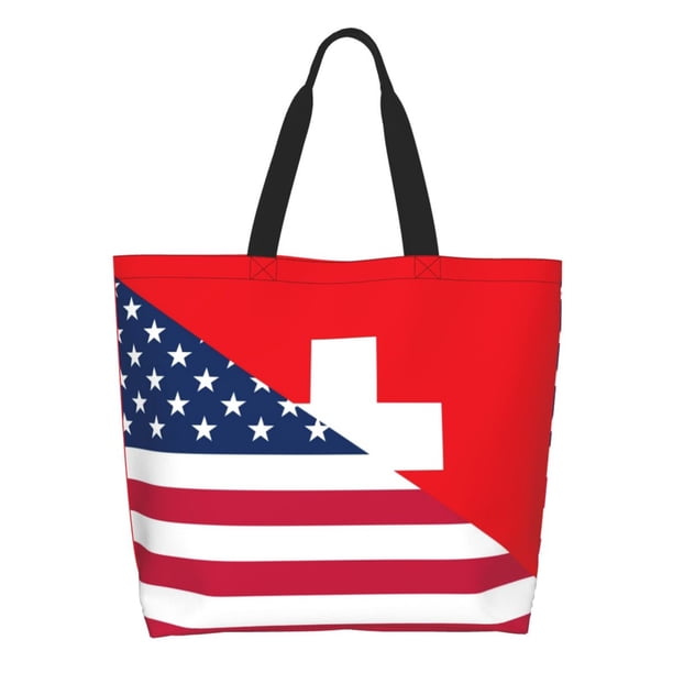 Easygdp USA Switzerland Bolsas Tote para Mujer, Bolsos de Hombro para Viaje, Bolsos de Mano de Gran Capacidad para Compras y Trabajo