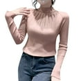 thumbnail image 1 of Chandail Col Roulé pour Femmes en Dentelle Tricotée Col Haut Slim Mode pour Printemps Automne Tenue Décontractée, 1 of 4