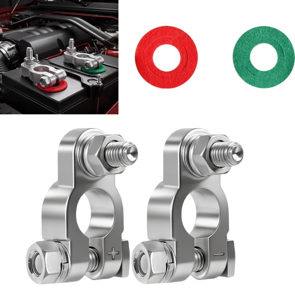 Battery Terminal Connectors, Positive and Negative Zinc Alloy Battery Terminals with Insulating Washers for Car, Truck, Marine and RV