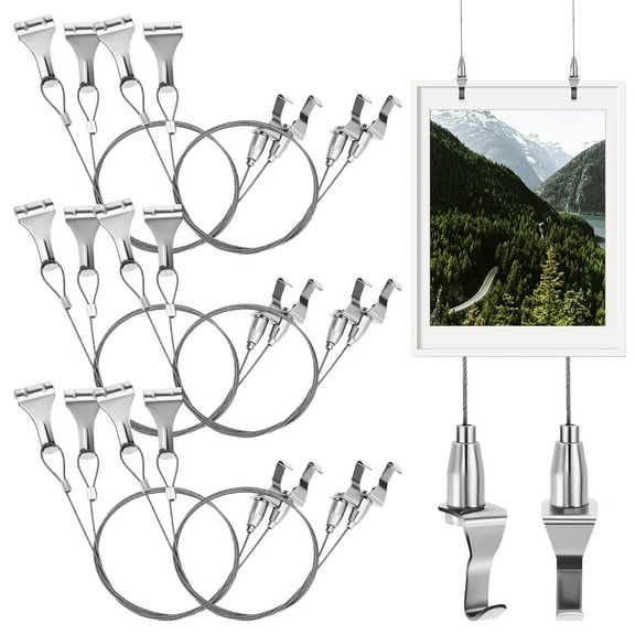 Voiceine 8 Sets Picture Rail Hooks And Wires Picture Hanging Set With Wire Adjustable Picture Hanging Kit For Gallery Paintings