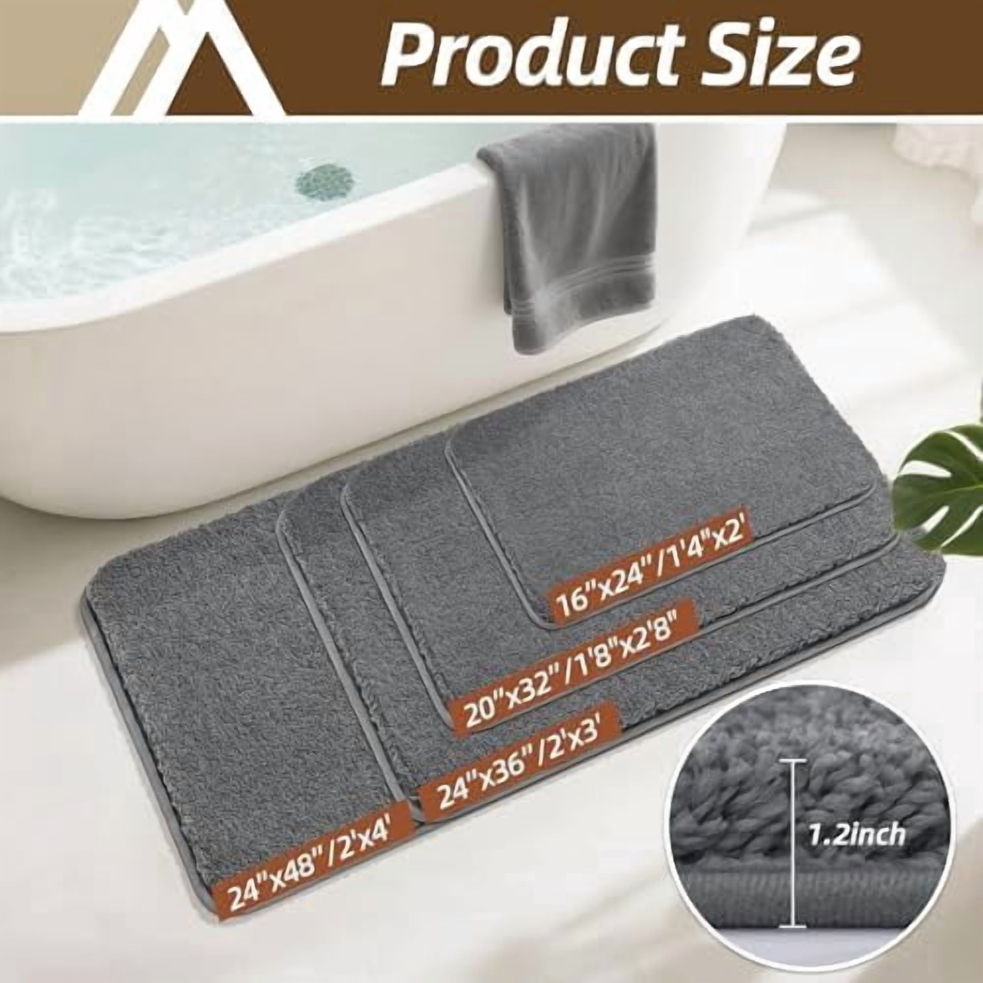 Extra Thick Bath Rugs for Bathroom - Anti-Slip Bath Mats Soft Plush Yarn Shaggy 100% Strong Mirco Polyeste Mat Living Room Bedroom Mat Floor Water Absorbent(Dark Grey,16x24 - Inches)