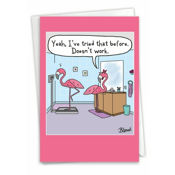1 Funny Birthday Card with Envelope - Flamingo Scale C3370BDG