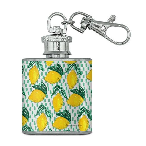 Lots of Lemons Pattern Stainless Steel 1oz Mini Flask Key Chain
