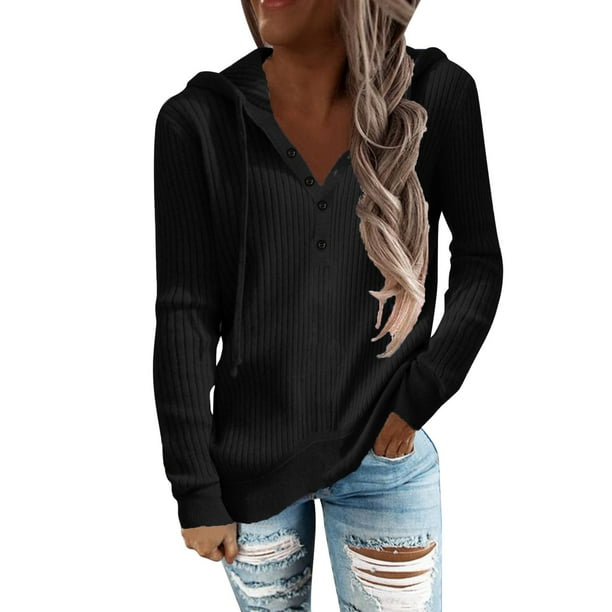 nsendm Womens Sweater Adult Female Clothes Womens Warm Sweaters under 20 Womens Long Sleeve Hooded Top Striped Casual Hooded Knit Sweater Open