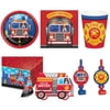 Flaming Fire Truck Birthday Party Set 49 Pieces,7" Plate,Luncheon Napkin,9 Oz. Cup,Plastic Table Cover,Invitation,Blowouts with Medallion