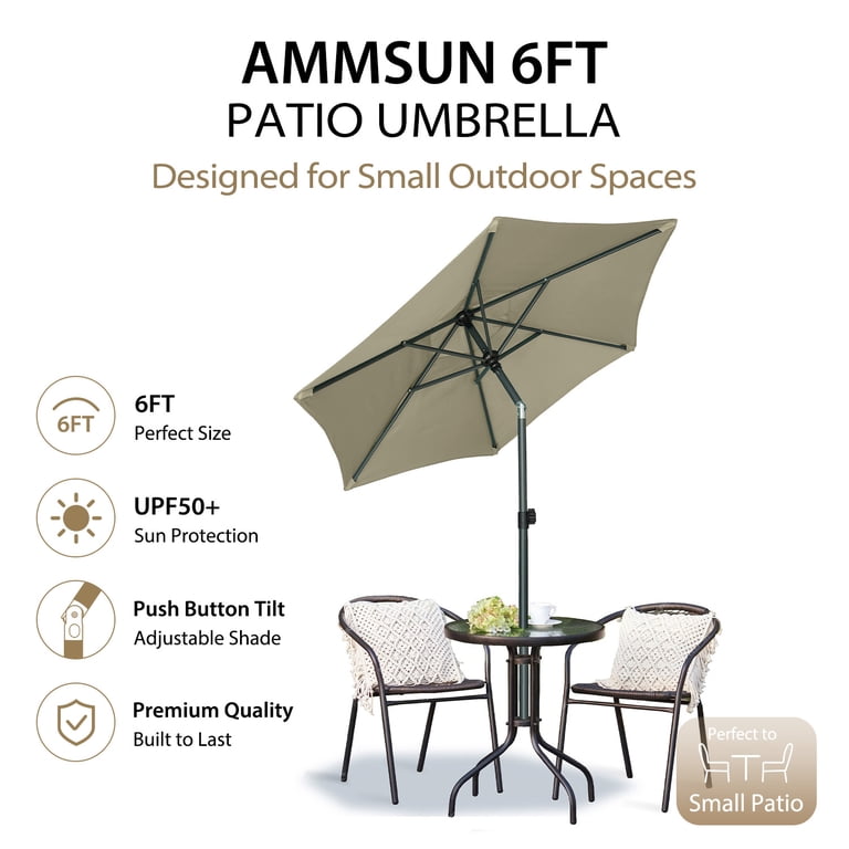 AMMSUN 6ft Round Patio Umbrella, Khaki UPF50+ photo 2