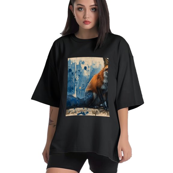 Plus Size Shirt for Women Black Tops for Women Short Sleeves Shirt for Women Fox (1) T Shirt Crewneck Shirt for Women XS