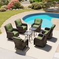 thumbnail image 3 of MeetLeisure 8 Piece Wicker Patio Furniture Set, Swivel Rocker Chairs with 2 Side Tables, High Back, Deep Seating, Wide Armrest, Thick Cushions for Deck Porch, Green, 3 of 10