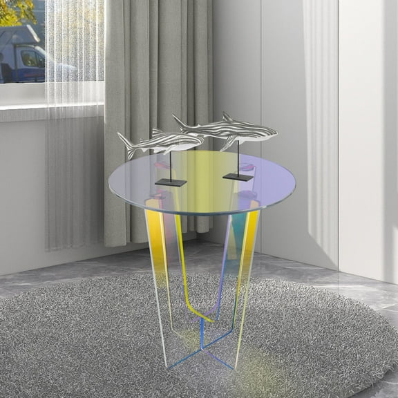 Miumaeov Rainbow End Table Iridescent Coffee Table Acrylic Side Table 17.7*20.3in Durable