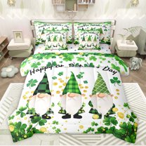 jejeloiu Lucky Leaf Clover 7-Piece Twin Bedding Sets,Happy St Patricks Day Bedding Comforter Set,Cartoon Gnome Sheet Sets For Kids,Breathable Home Decor Reversible