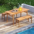 thumbnail image 2 of Gymax 3PCS Patio Dining Set Rectangular Picnic Table & 2 Benches w/1.97'' Umbrella Hole, 2 of 10