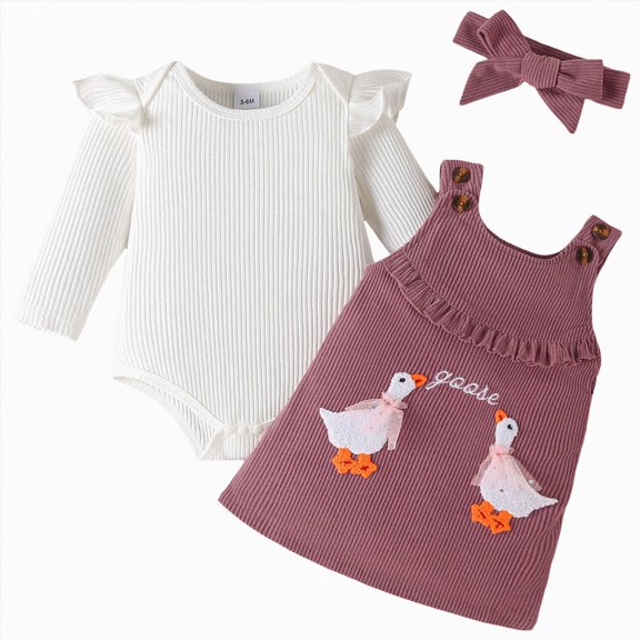 Splozh New Born Clothes Baby Girl 3 6 9 12 18 Months Newborn Baby Girl Outfits Ruffle Ribbed Romper Corduroy Suspender Skirt Fall Clothes,Purple,12-18 Months
