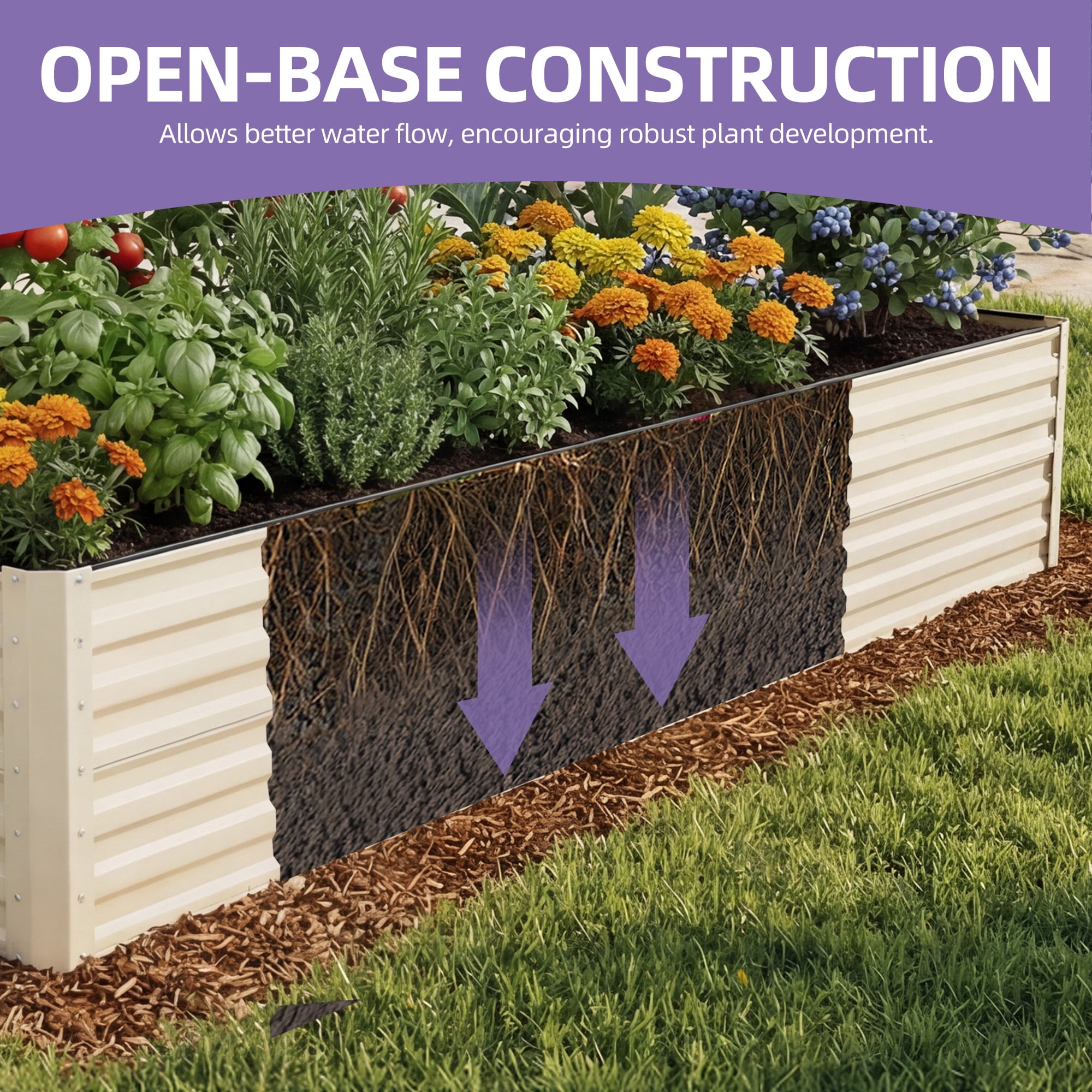 Uforic 6x3x2 Ft 2 Pieces Galvanized Metal Raised Garden Bed Kit with Free Gloves Cream White