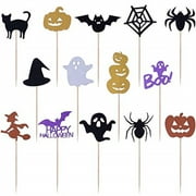 Angle View: Halloween Cupcake Toppers Set, 14pcs sparkly set, Bat Witch Ghost Star, Baby Shower Food Picks Decor, Cupcake Halloween Party Pi