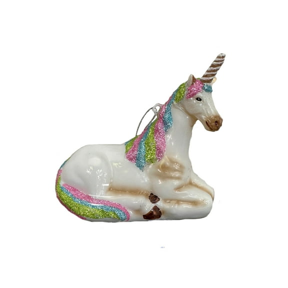Christmas Tree Ornaments - Figurine Glass from Christmas By Krebs - Handcrafted Hanging Holiday Decor for Trees (Laying Unicorn)