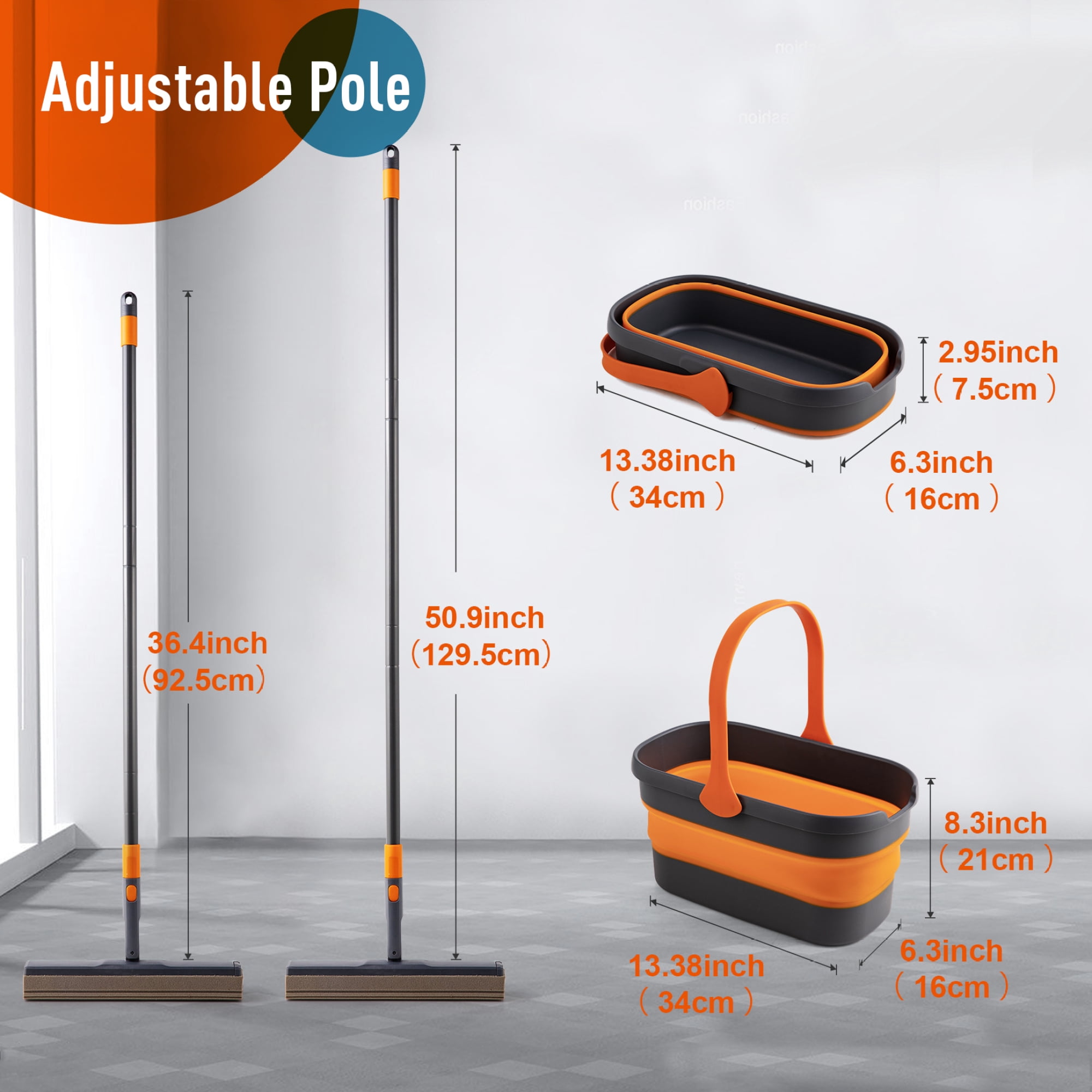 Sponge Mop Kit and Collapsible Bucket Mop and Bucket for Floor Cleaning Hands Free Home Floor Cleaning