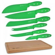 Ginsu Nuri Series 05804 Stainless Steel 6-Piece Nonstick Cutlery Dishwasher Safe Blades w/Cutting Board - Green