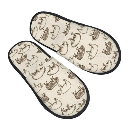 

KLL Vintage Farm Pigs Slippers for Women Men House Slip on Indoor Outdoor Bedroom Furry Fleece Lined Ladies Comfy Anti-Skid Rubber Hard Sole-Large