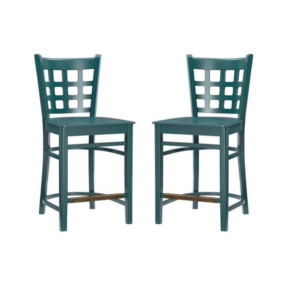 Riverbay Furniture Transitional Beech Wood Set of Two Counter Stools in Green