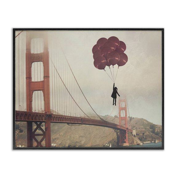 Stupell Industries Contemporary Bridge and Girl with Balloons Black Framed Giclee Art, 14 x 11, by Ashley Davis