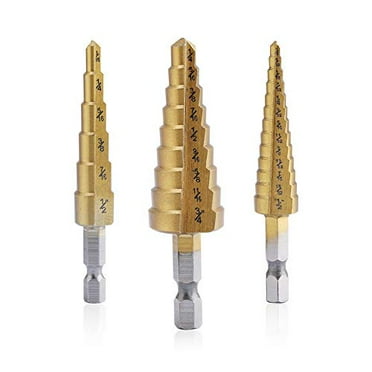 Step Drill Bit Set - Titanium Coated, High Speed Steel Drill Cone Bits for Sheet Metal Hole Drilling Cutting, Multi Size Hole Stepped Up Unibit for DIY Lovers,3pcs