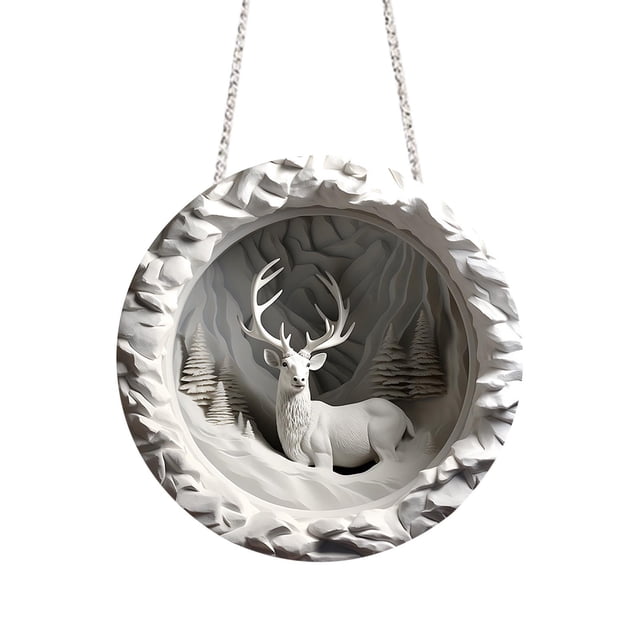 B Round Acrylic Reindeer Hanging Sign For Christmas Decorations - Double-Sided Printed Design - Size 7.87 Inches - Includes Hook And Chain - Perfect For Wall Decor In Home Office - Weight