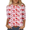 thumbnail image 2 of Valentines Tshirts, Women Heart T Shirt, Ladies 3/4 Length Sleeve Tops Fashion Women's Tees Casual Crewneck 3/4 Sleeved T Shirt Ladies Tops Blouses Shirts, 2 of 5