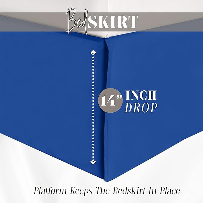 Elegant Comfort 1-Piece Solid Bed Skirt, 1500 Series, Minimalist Design with a Modern Look- Easy Care, Wrinkle and Stain Resistant, Bedskirt, King, Imperial Blue