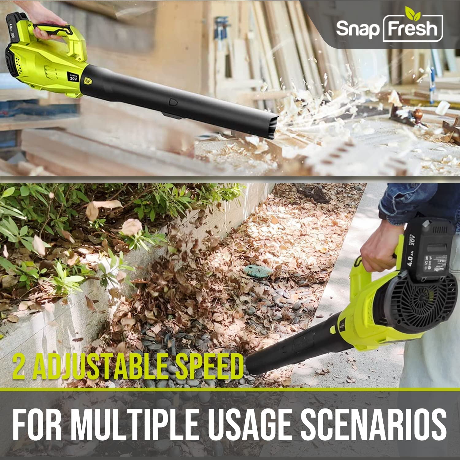 Snap Fresh Upgraded 350 CFM at 20V Battery Powered Cordless Leaf Blower