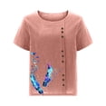thumbnail image 4 of Camisetas de Manga Corta para las Mujeres Botón de Impresión Casual Cuello Redondo Camiseta Superior, Blusas para las Mujeres Casual, 4 of 4