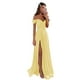 thumbnail image 1 of Vestido de fiesta GODCUN satinado con hombros descubiertos y abertura en A, amarillo, 1 of 7