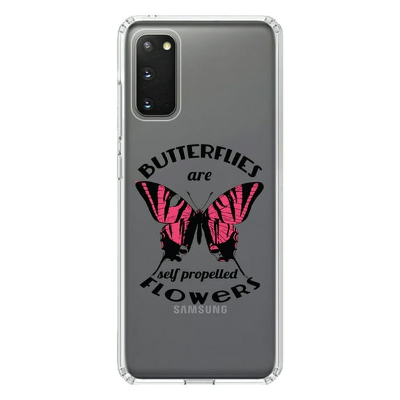 DistinctInk Clear Shockproof Hybrid Case for Galaxy S20 ULTRA / 5G (6.9" Screen) - TPU Bumper Acrylic Back Tempered Glass Screen Protector - Butterflies are Self Propelled Flowers