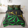 thumbnail image 2 of Abstract Geometry Bed in a Bag Full Size, Yellow Green Gradient Neon Light Comforter Set 7 Piece, Geometric Diamond Bedding Sets for Kids Adults, Modern Black Reversible Sheet Set with Comforter, 2 of 5