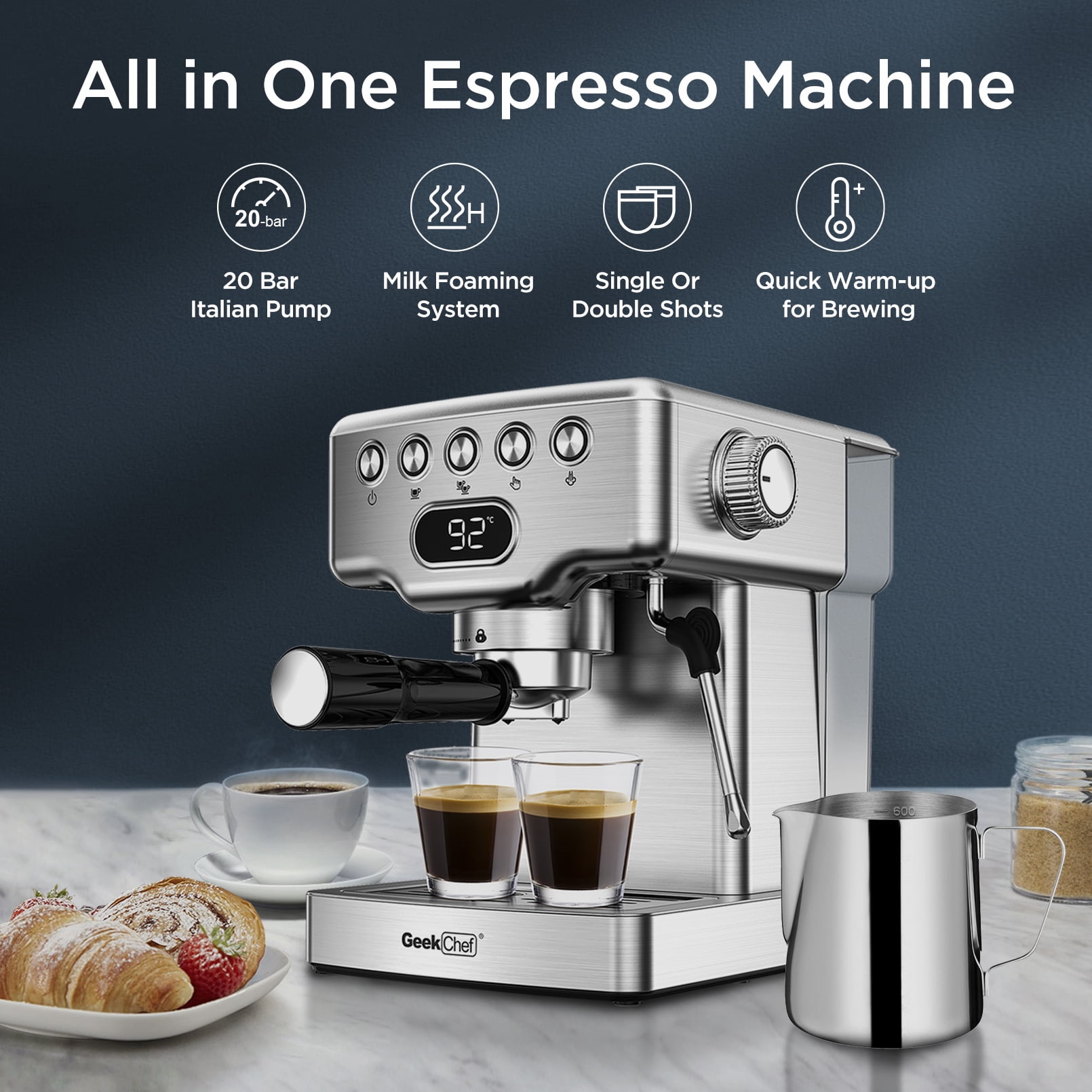 Geek Chef Espresso Machine,20 bar espresso machine with milk frother ...