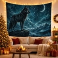 thumbnail image 3 of Black Wolf on a Peak under a Crescent Moon, Mystical Celestial for Astronomy Fans, Mountain Night Art, Housewarming Gift, Tapestry Wall Hanging for Bedroom and Studio, 3 of 7