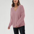 thumbnail image 2 of ASFGIMUJ 2023 New Style Knitted Pullover Top For Women Loose V Neck Casual Versatile Knitted Shirt For Women Pink XXL, 2 of 4