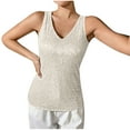 thumbnail image 3 of QATAINLAV Beige Womens Sequin Tanks Fashion Glitter Party Tops Sleeveless V Neck Streetwear Solid Color Shirts, 3 of 6