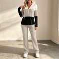 thumbnail image 7 of Bzdzmqm Women's 2 Piece Lounge Set V Neck Long Sleeve Hoodie with Wide Leg Pants Casual Solid Basic Tracksuit Cozy Zip Up Loungewear Fall Winter Outfit, Khaki S, 7 of 7
