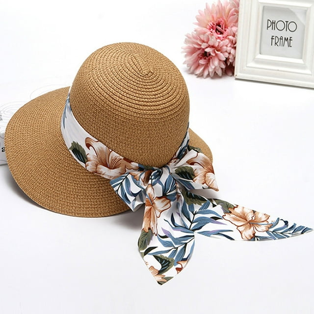 Women Summer Wide Straw Hat Beach Foldable Sun Hats Floppy Roll Up Protection Sun Cap UPF 50+ Caps