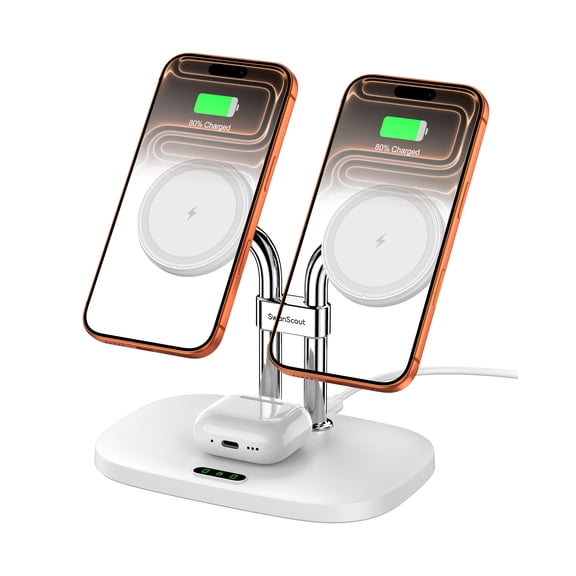 SwanScout Dual Wireless Charger for iPhone, SwanScout 706M, Dual Magnetic Charger for iPhone 16/15/14/13/12 Series, Charging Station for Airpods Pro 2/3/4