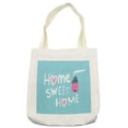 thumbnail image 1 of Saying Tote Bag, Image of House with Chimney and Smoke with Home Home Words and Hearts, Cloth Linen Reusable Bag for Shopping Books Beach and More, 16.5" X 14", Cream, by Ambesonne, 1 of 2