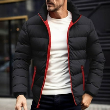 Men Jacket Men Casual Solid Zipper With Pockets Long Sleeve Stand Collar Padded Jacket Jacket Men s Lightweight Jackets Light Jacket Mens Coat Mens Fall Jackets Winter Jackets