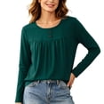 thumbnail image 5 of Posijego Womens Long Sleeve T Shirts Pleated Crew Neck Casual Solid Color Base Layer Tee Shirt Going out Tops, 5 of 6